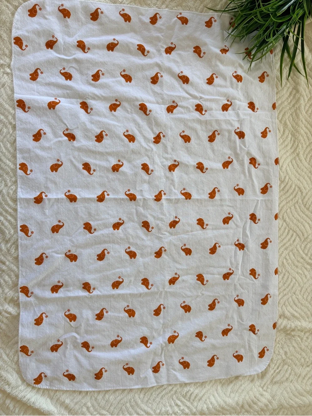 White Baby Essentials Set with Orange Elephant Print - 5 Piece